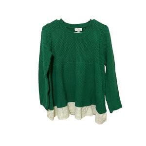 UMGEE empire babydoll Eyelet Trim Sweater Kelly Green Cottagecore Prarie Small